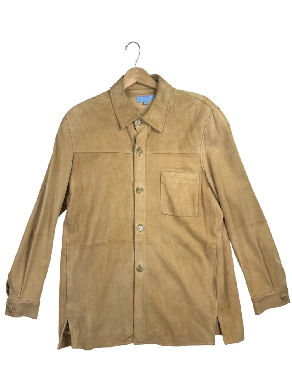 J McLaughlin Men's M Suede Shirt Jacket Tan Leather Quiet Luxury Ranch Old Money